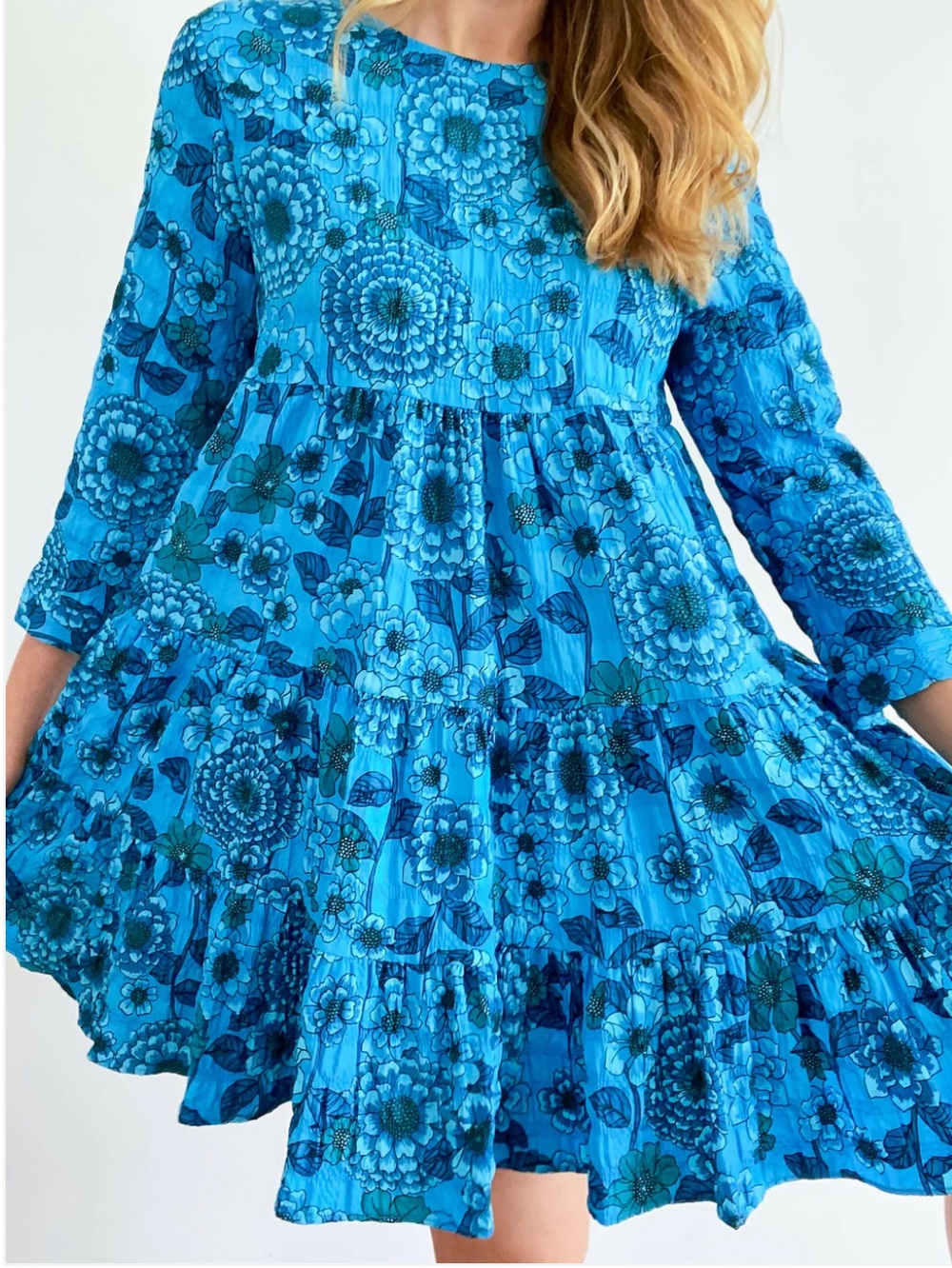 Zara Bright Blue Floral Tiered Dress
